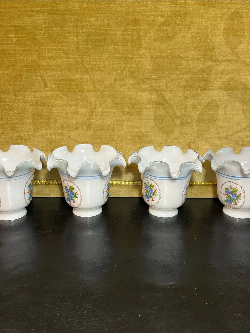 Colonial Blue Floral Roses Milk Glass Shade Ceiling Fan Chandelier Sconce Ruffle